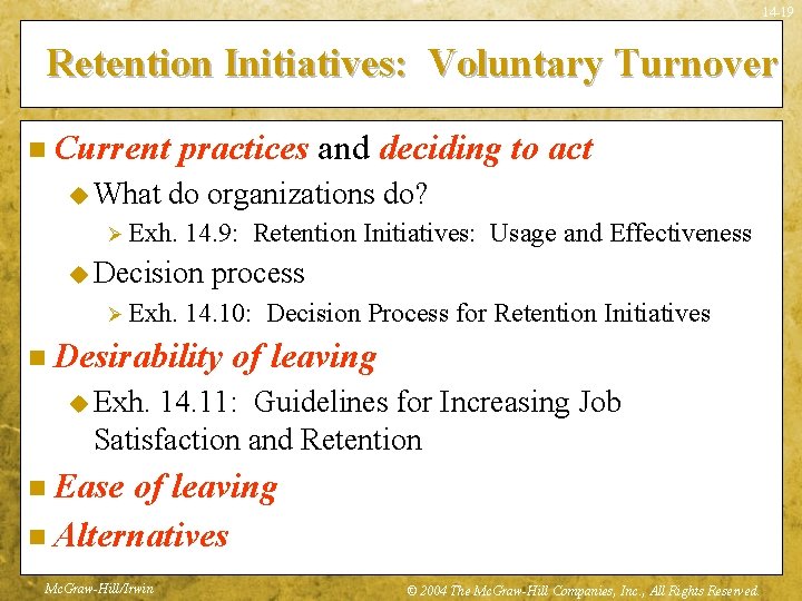 14 -19 Retention Initiatives: Voluntary Turnover n Current u What practices and deciding to