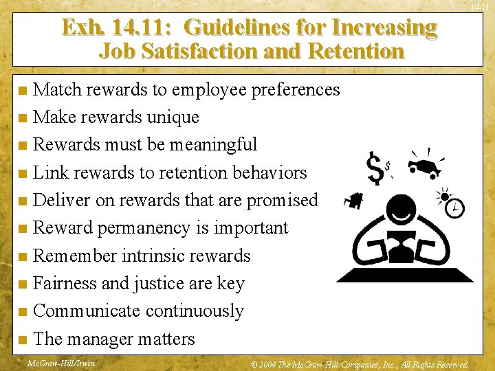 14 -21 Exh. 14. 11: Guidelines for Increasing Job Satisfaction and Retention Match rewards