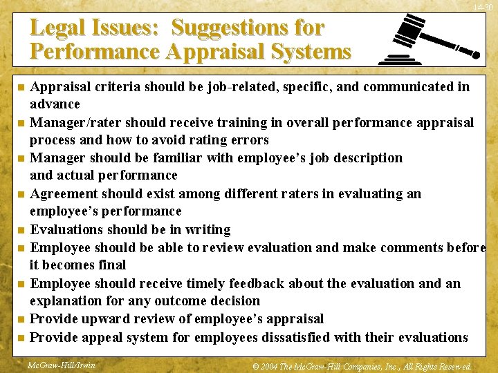 14 -30 Legal Issues: Suggestions for Performance Appraisal Systems n n n n n