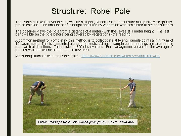 Structure: Robel Pole The Robel pole was developed by wildlife biologist, Robert Robel to