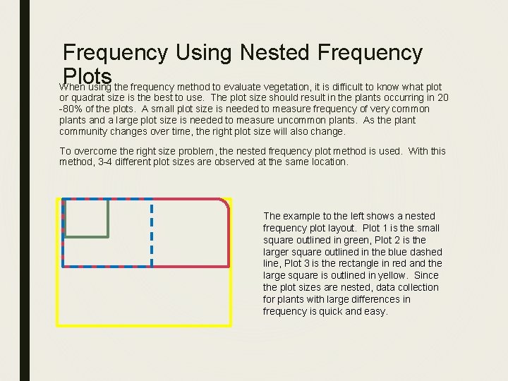 Frequency Using Nested Frequency Plots When using the frequency method to evaluate vegetation, it