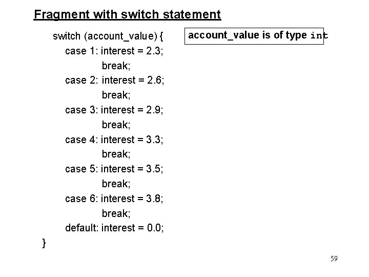 Fragment with switch statement switch (account_value) { account_value is of type int case 1: