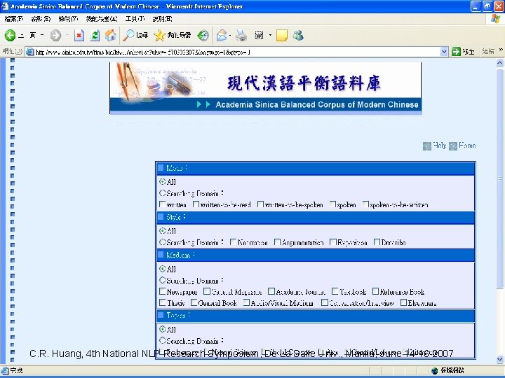 C. R. Huang, 4 th National NLP Research Symposium, De La Salle Univ. , C. R. Huang, 4 th National NLP Research Symposium, De La Salle Univ. ,