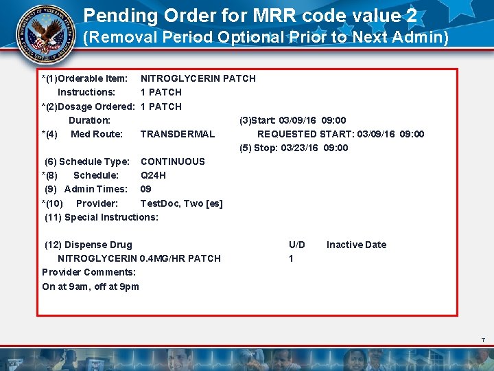 Pending Order for MRR code value 2 (Removal Period Optional Prior to Next Admin)