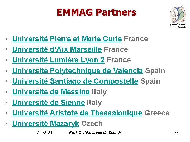  EMMAG Partners • • • Université Pierre et Marie Curie France Université d’Aix