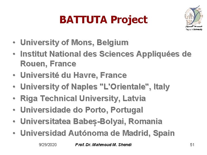 BATTUTA Project • University of Mons, Belgium • Institut National des Sciences Appliquées de