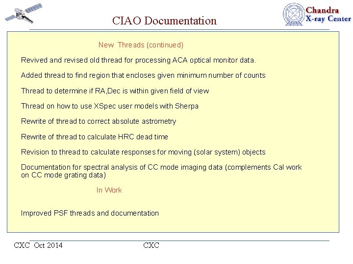 CIAO Documentation New Threads (continued) Revived and revised old thread for processing ACA optical