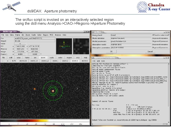 ds 9/DAX: Aperture photometry The srcflux script is invoked on an interactively selected region