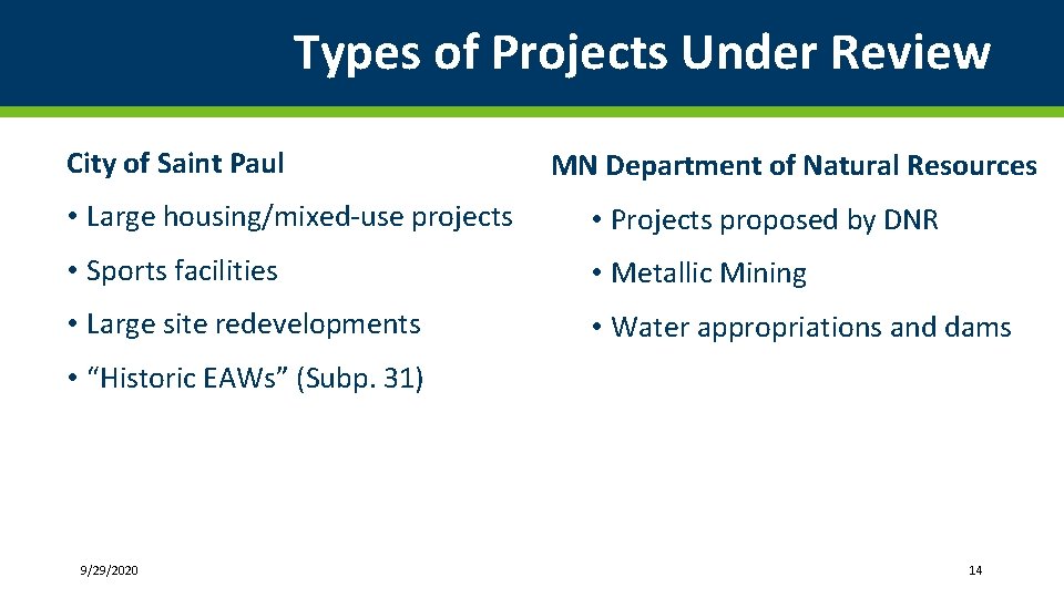 Types of Projects Under Review City of Saint Paul MN Department of Natural Resources