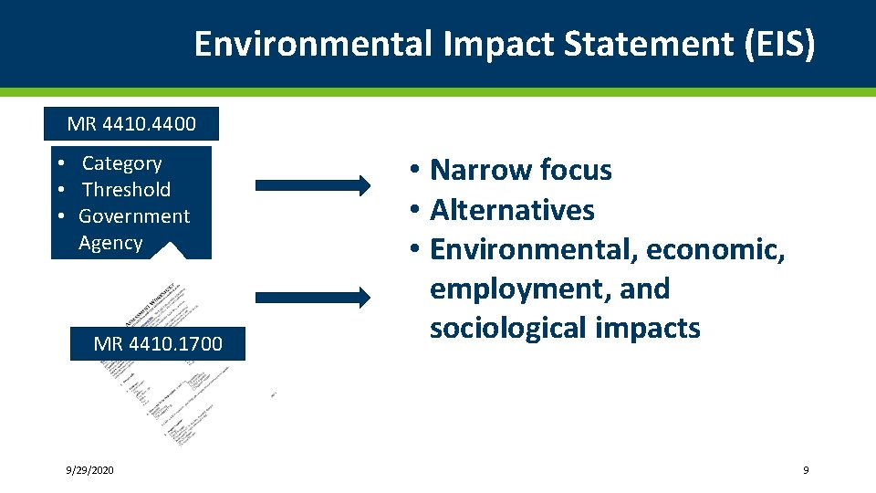 Environmental Impact Statement (EIS) MR 4410. 4400 • Category • Threshold • Government Agency