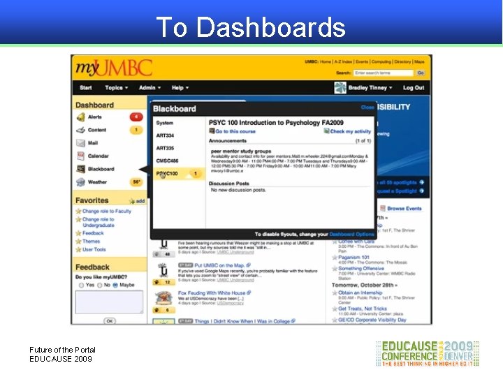 To Dashboards Future of the Portal EDUCAUSE 2009 