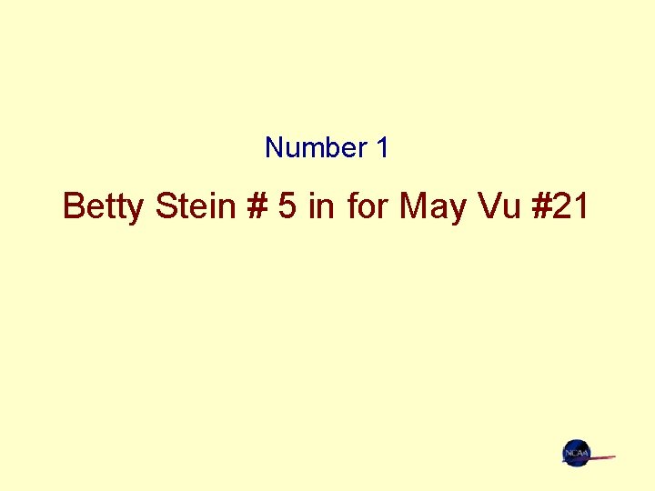 Number 1 Betty Stein # 5 in for May Vu #21 