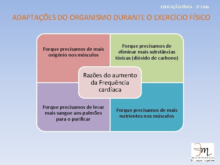 EDUCAÇÃO FÍSICA - 2º Ciclo ADAPTAÇÕES DO ORGANISMO DURANTE O EXERCÍCIO FÍSICO Porque precisamos