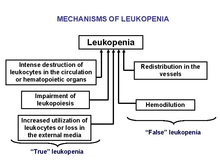 МECHANISMS OF LEUKOPENIA Leukopenia Intense destruction of leukocytes in the circulation or hematopoietic organs