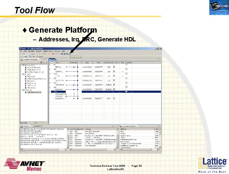 Tool Flow ¨ Generate Platform – Addresses, Irq, DRC, Generate HDL Technical Seminar Tour