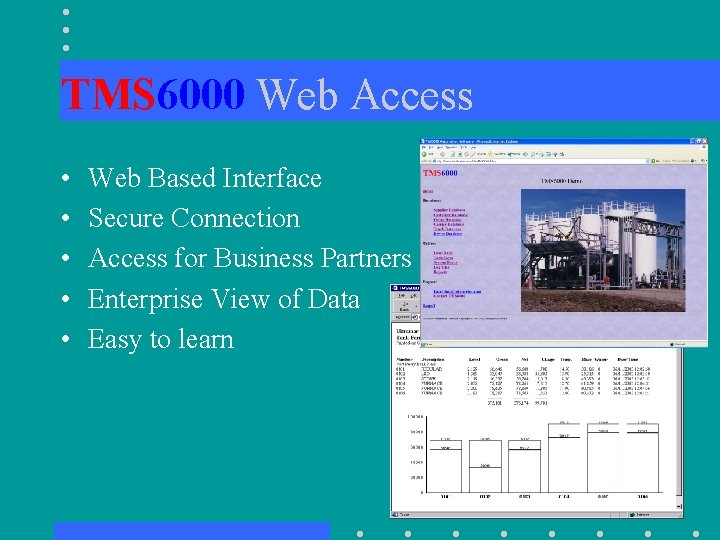 TMS 6000 Web Access • • • Web Based Interface Secure Connection Access for