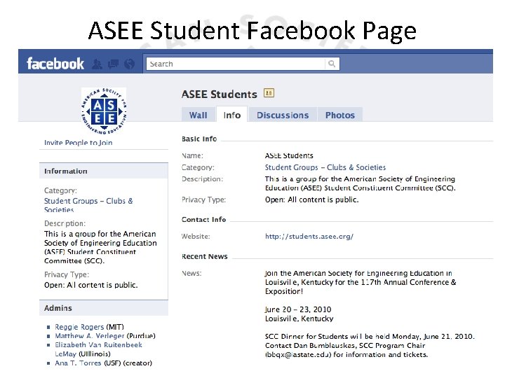 ASEE Student Facebook Page 