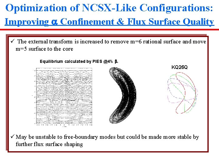 Optimization of NCSX-Like Configurations: Improving a Confinement & Flux Surface Quality ü The external