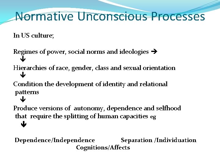 Normative Unconscious Processes In US culture; Regimes of power, social norms and ideologies Hierarchies