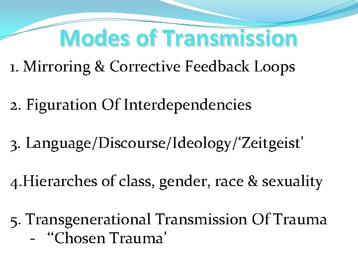 Modes of Transmission 1. Mirroring & Corrective Feedback Loops 2. Figuration Of Interdependencies 3.