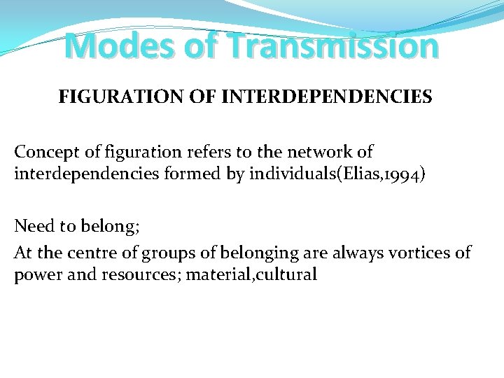 Modes of Transmission FIGURATION OF INTERDEPENDENCIES Concept of figuration refers to the network of