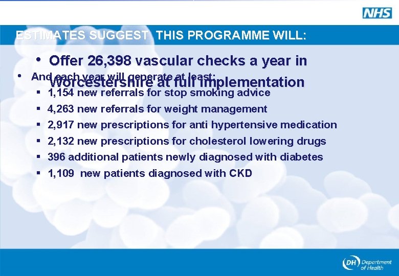 ESTIMATES SUGGEST THIS PROGRAMME WILL: • Offer 26, 398 vascular checks a year in