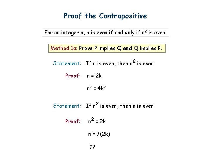 Proof the Contrapositive For an integer n, n is even if and only if