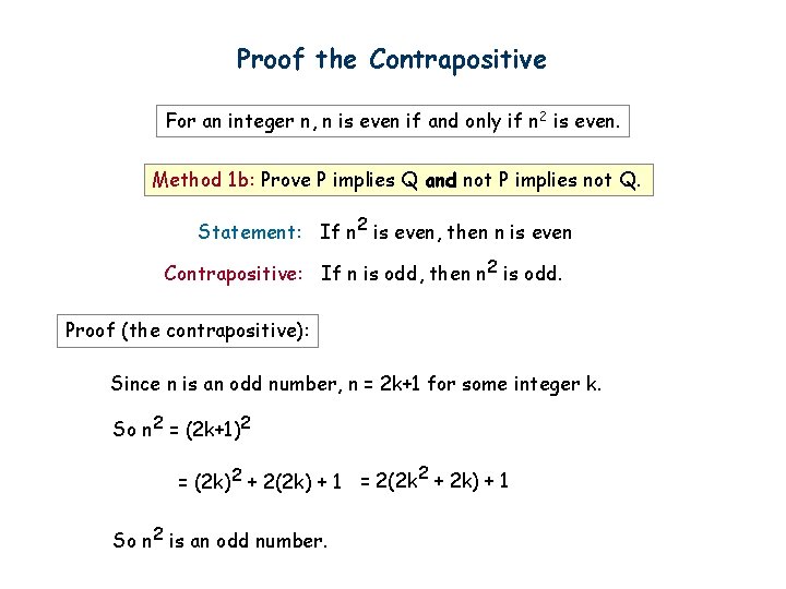 Proof the Contrapositive For an integer n, n is even if and only if