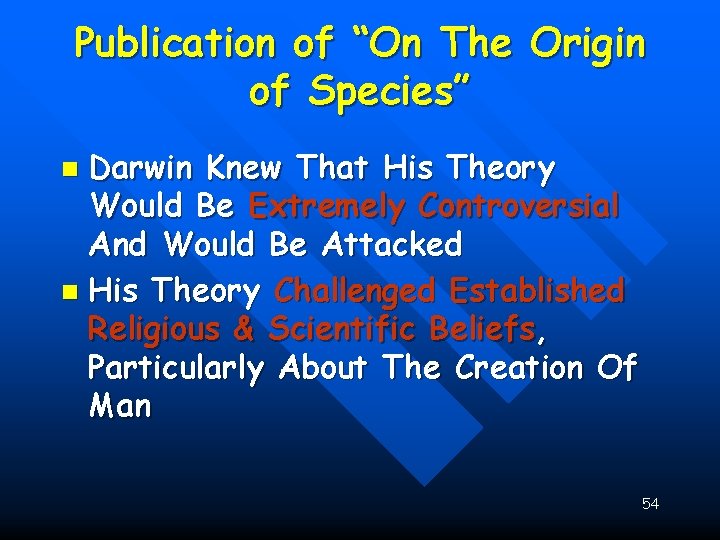 Publication of “On The Origin of Species” Darwin Knew That His Theory Would Be