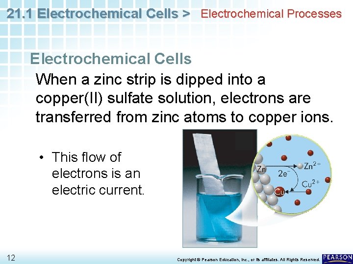21. 1 Electrochemical Cells > Electrochemical Processes Electrochemical Cells When a zinc strip is