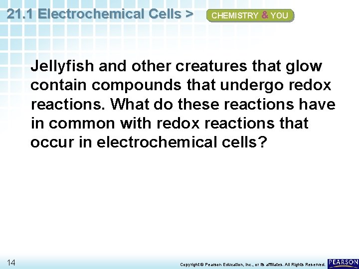 21. 1 Electrochemical Cells > CHEMISTRY & YOU Jellyfish and other creatures that glow