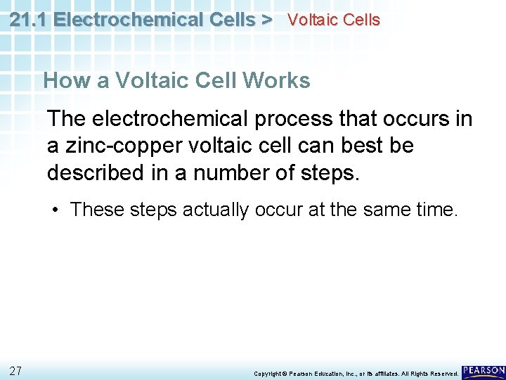 21. 1 Electrochemical Cells > Voltaic Cells How a Voltaic Cell Works The electrochemical