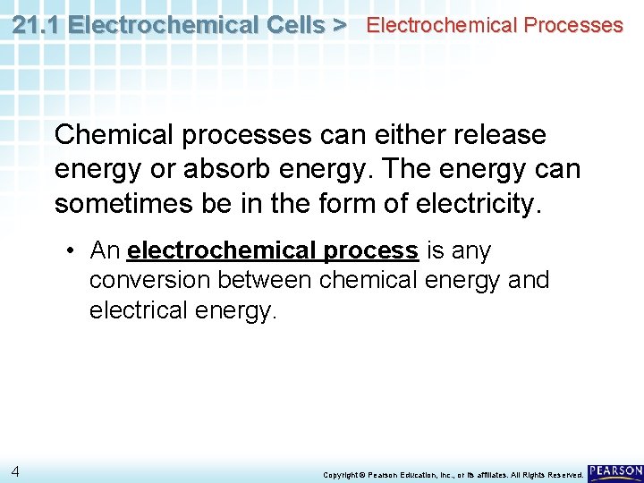 21. 1 Electrochemical Cells > Electrochemical Processes Chemical processes can either release energy or