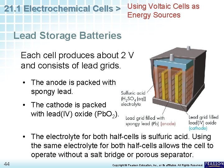21. 1 Electrochemical Cells > Using Voltaic Cells as Energy Sources Lead Storage Batteries