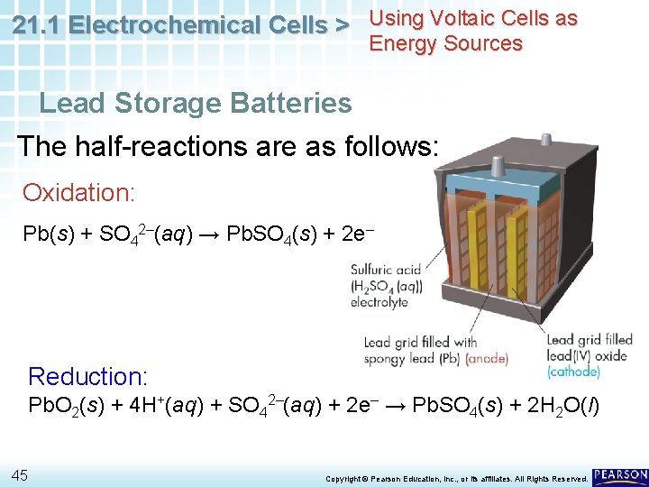 21. 1 Electrochemical Cells > Using Voltaic Cells as Energy Sources Lead Storage Batteries