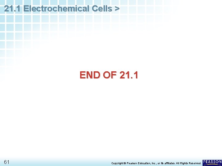 21. 1 Electrochemical Cells > END OF 21. 1 61 Copyright © Pearson Education,