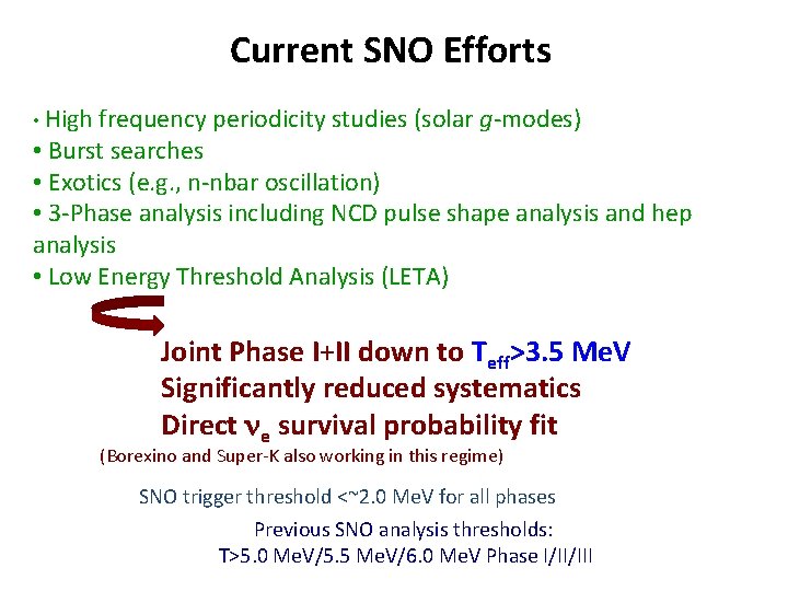 Current SNO Efforts • High frequency periodicity studies (solar g-modes) • Burst searches •