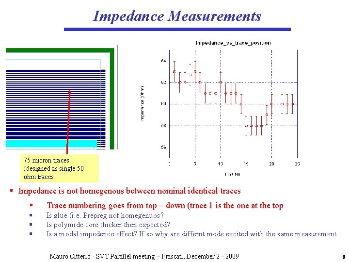 Impedance Measurements 75 micron traces (designed as single 50 ohm traces § Impedance is Impedance Measurements 75 micron traces (designed as single 50 ohm traces § Impedance is