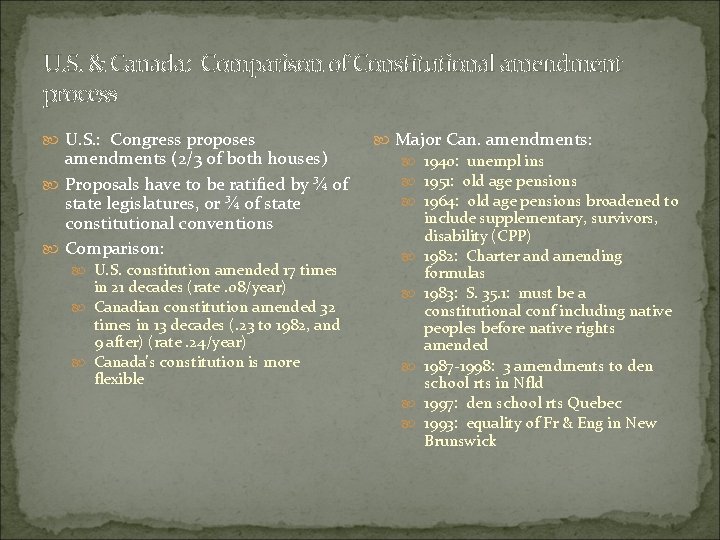 U. S. & Canada: Comparison of Constitutional amendment process U. S. : Congress proposes U. S. & Canada: Comparison of Constitutional amendment process U. S. : Congress proposes
