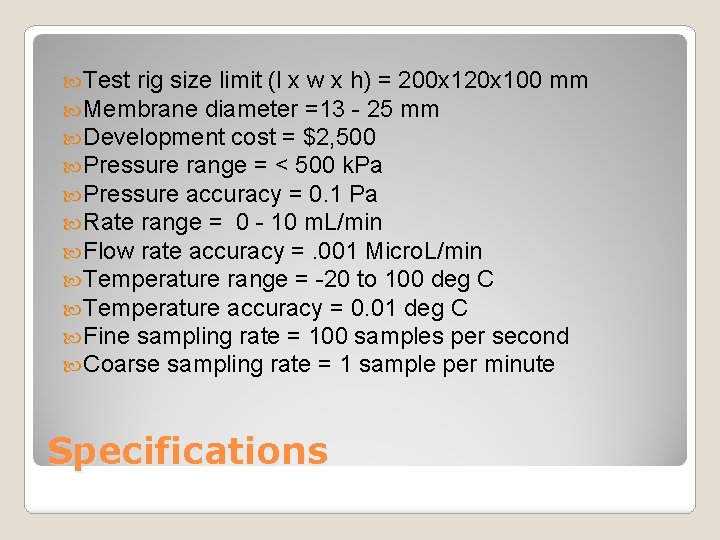  Test rig size limit (l x w x h) = 200 x 120