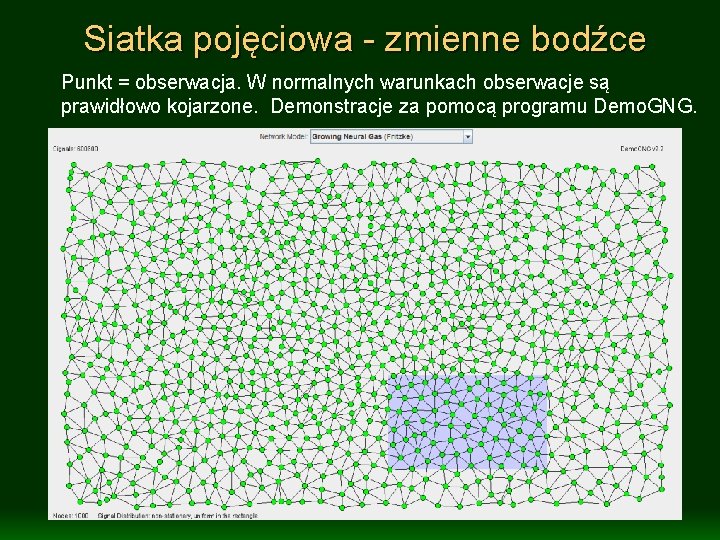 Siatka pojęciowa - zmienne bodźce Punkt = obserwacja. W normalnych warunkach obserwacje są prawidłowo