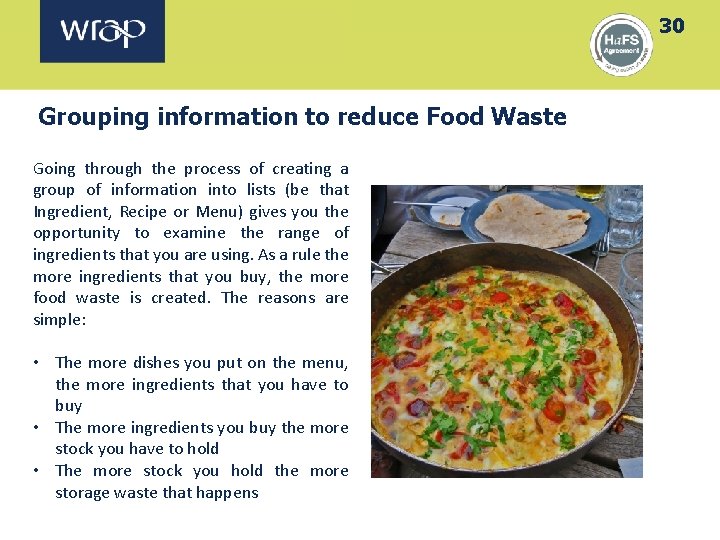 30 Grouping information to reduce Food Waste Going through the process of creating a