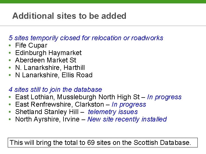 Additional sites to be added 5 sites temporily closed for relocation or roadworks •