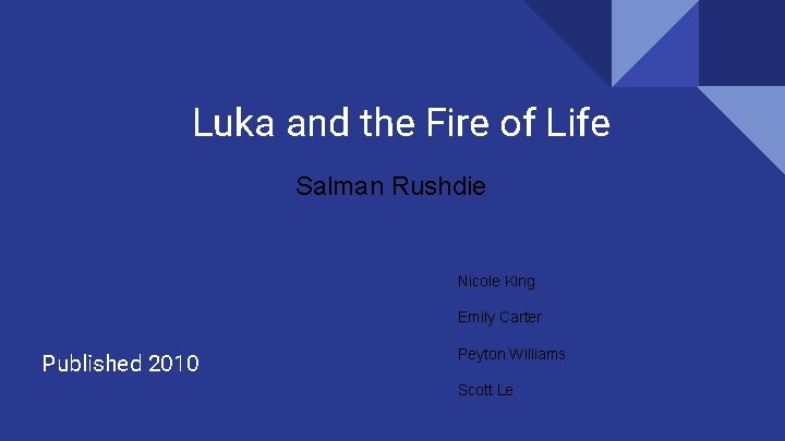 Luka and the Fire of Life Salman Rushdie Nicole King Emily Carter Published 2010