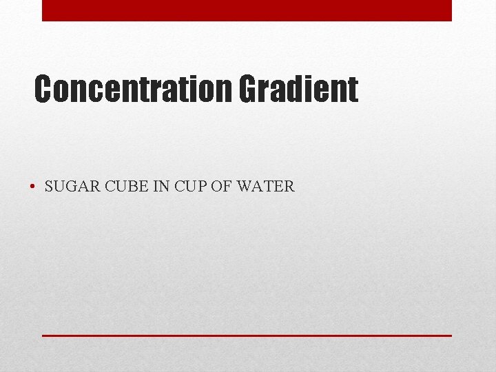 Concentration Gradient • SUGAR CUBE IN CUP OF WATER 