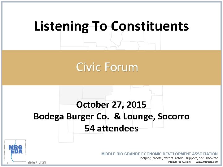 Listening To Constituents Civic Forum October 27, 2015 Bodega Burger Co. & Lounge, Socorro