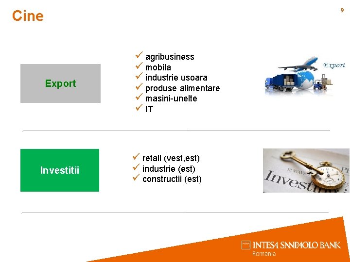 9 Cine Export Investitii ü agribusiness ü mobila ü industrie usoara ü produse alimentare