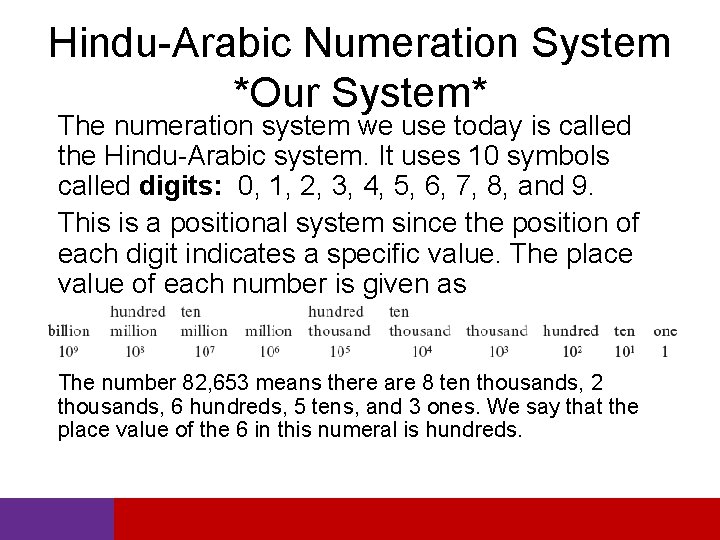 Hindu-Arabic Numeration System *Our System* The numeration system we use today is called the
