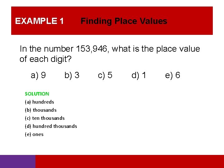 EXAMPLE 1 Finding Place Values In the number 153, 946, what is the place