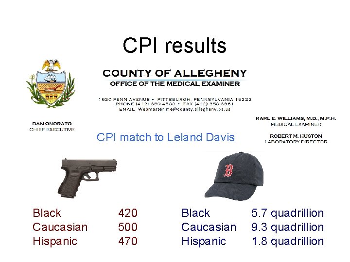 CPI results CPI match to Leland Davis Black Caucasian Hispanic 420 500 470 Black